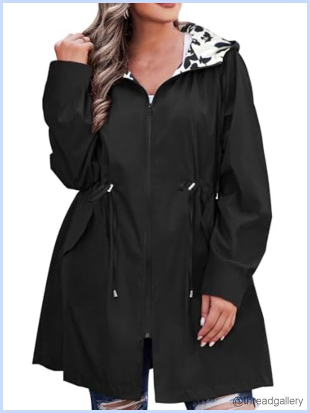 Women's Plus Size Waterproof Reversible Rain Jacket Hooded Windbreaker